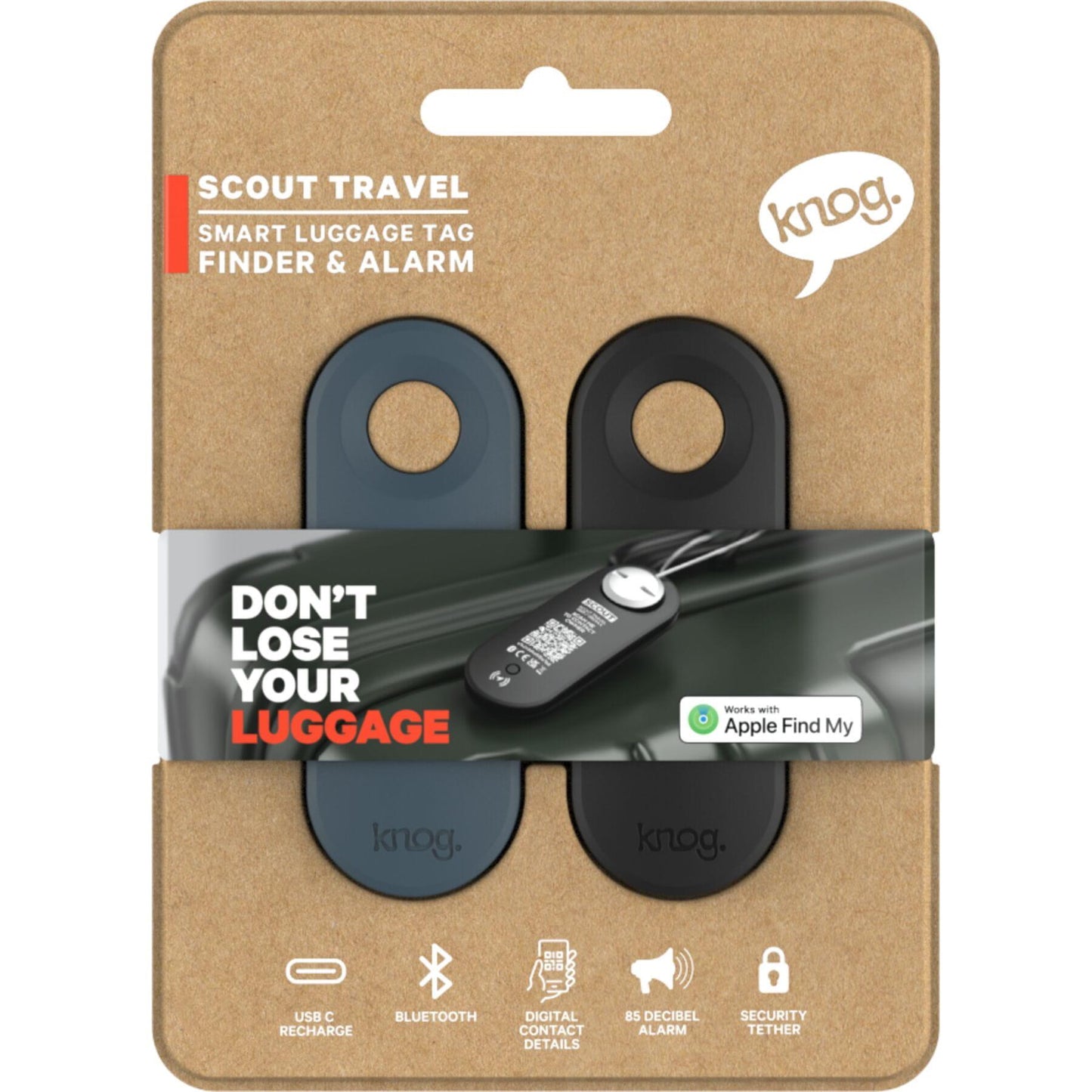 Knog Scout Travel Luggage Alarm and Finder - Twin Pack - Black / Blue