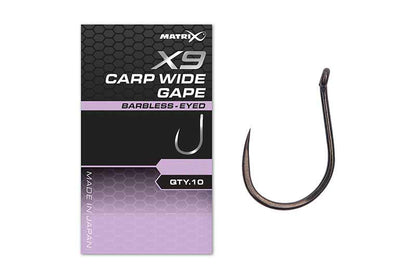 Matrix X9 Carp Wide Gape Hook - Eyed Barbless