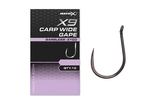 Matrix X9 Carp Wide Gape Hook - Eyed Barbless