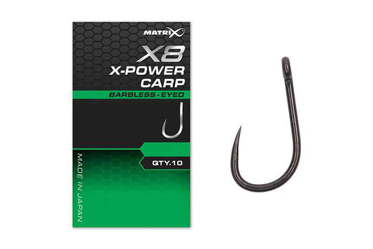 Matrix X8 X-Power Carp Hook - Eyed Barbless