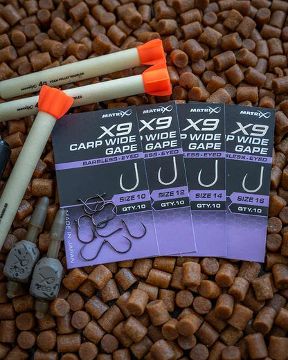 Matrix X9 Carp Wide Gape Hook - Eyed Barbless