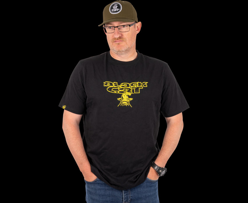 Black Cat Distressed Logo Black Tee