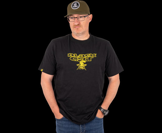 Black Cat Distressed Logo Black Tee