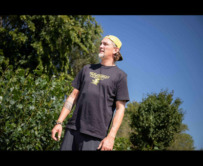 Black Cat Distressed Logo Black Tee