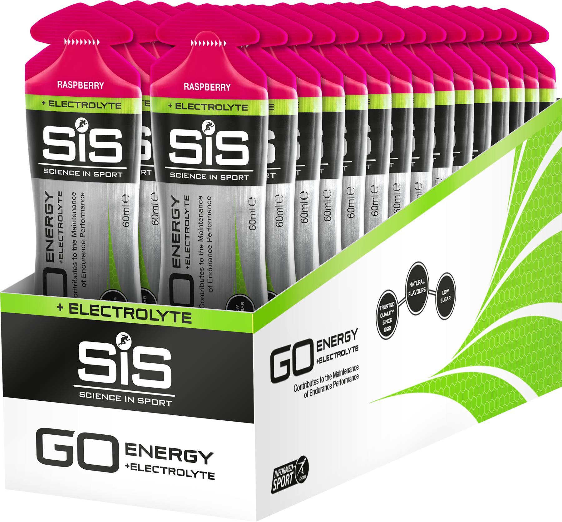 Science In Sport GO Energy + Electrolyte Gel Raspberry - 60 ml tube - box of 30